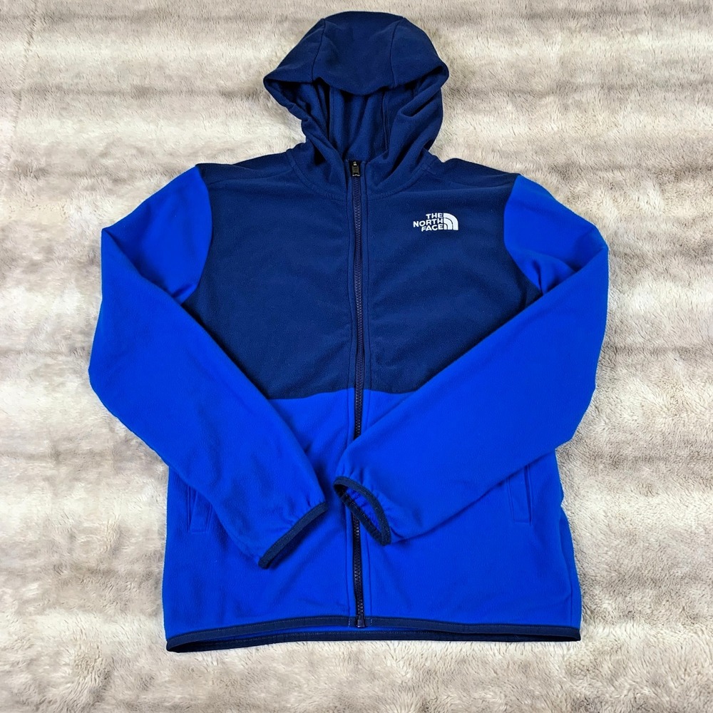 The North Face Youth XL‎ 14/16 Blue Hooded Fleece Jacket Full Zip Adult S/XS